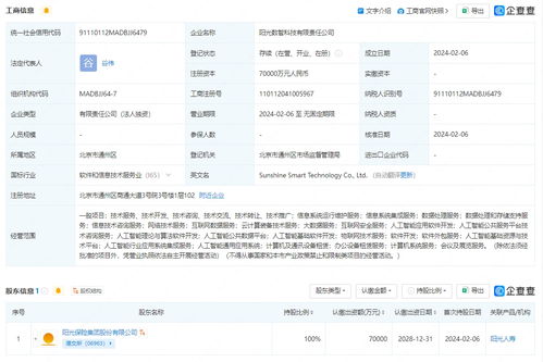 阳光保险7亿成立数智科技公司，聚焦人工智能与算法软件开发